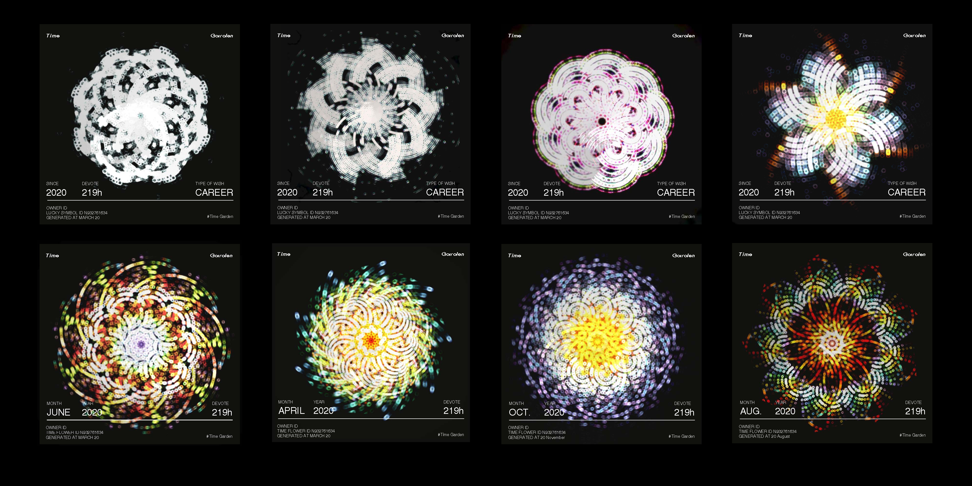 Time Garden — monochrome crystalline studies
